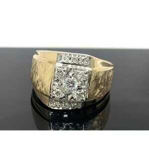 Men's Ring 14k Yellow Gold Diamond 0.50ctw Statement Cocktail Estate Size 11.5